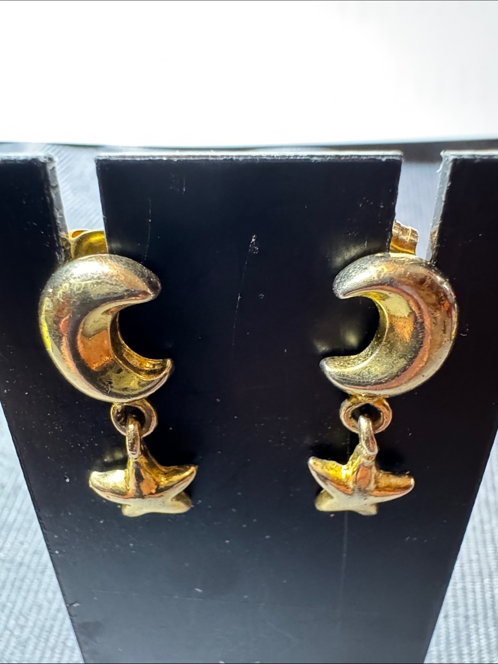 Source Unknown Gold Crescent Moon and Star Drop Earrings